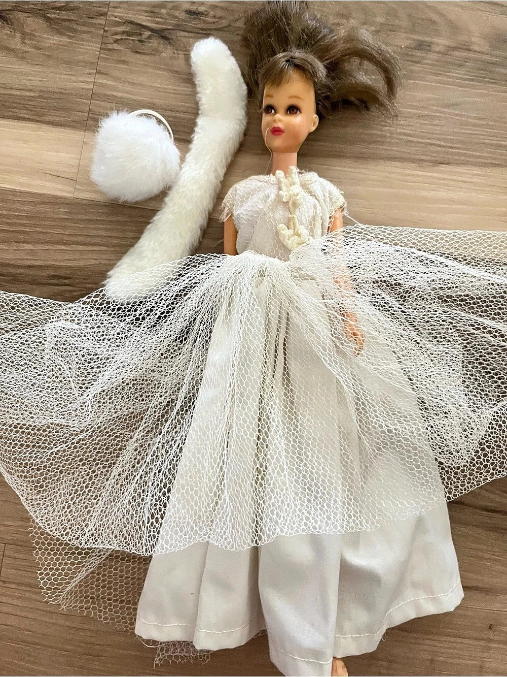 1960s Francie (Barbie's cousin) Doll Brunette Handmde Wedding Dress Mattel Japan